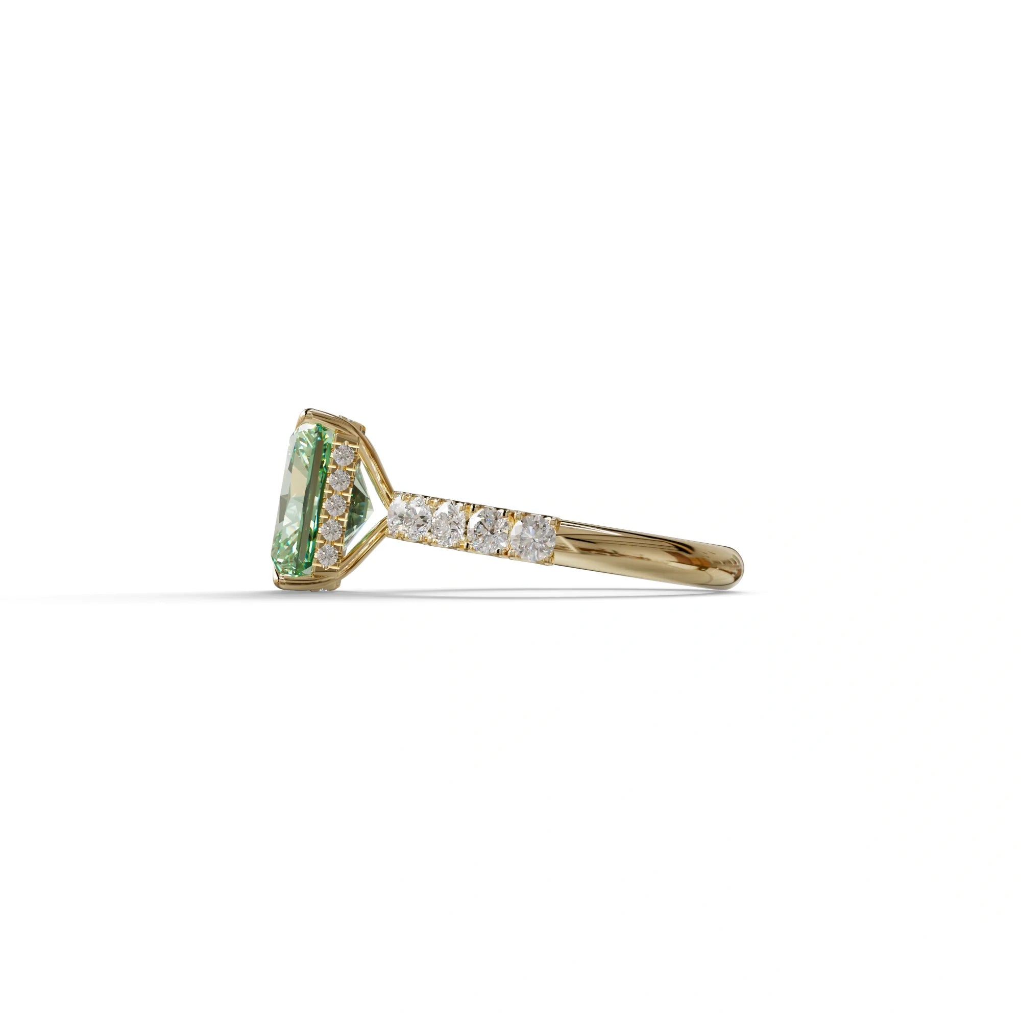 3 Carat Green Radiant Cut Lab Diamond Hidden Halo Engagement Ring - Lace Bridge