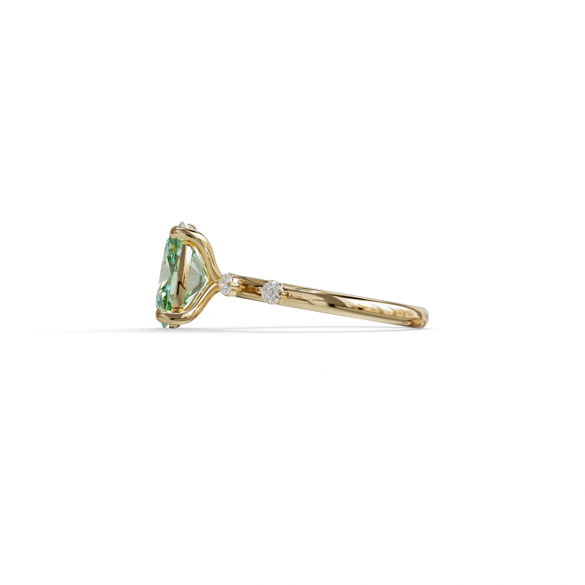 2 Ct Green Oval Cut Lab Diamond In Space-Chanel Setting Ring - Celestial