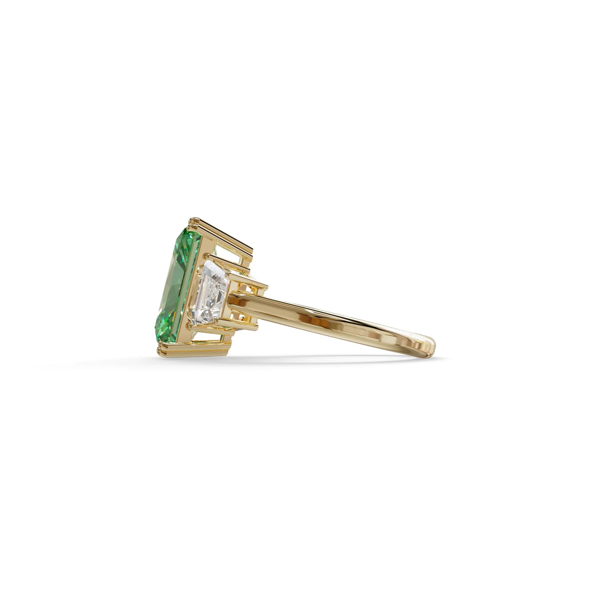 4 Carat Green Lab Grown Diamond Engagement Ring – Radiant Cut Three Stone | Taco