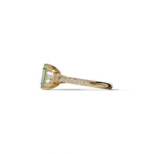 1.50 Carat Green Emerald with Tapered Cut Lab Grown Diamond Ring - Libra