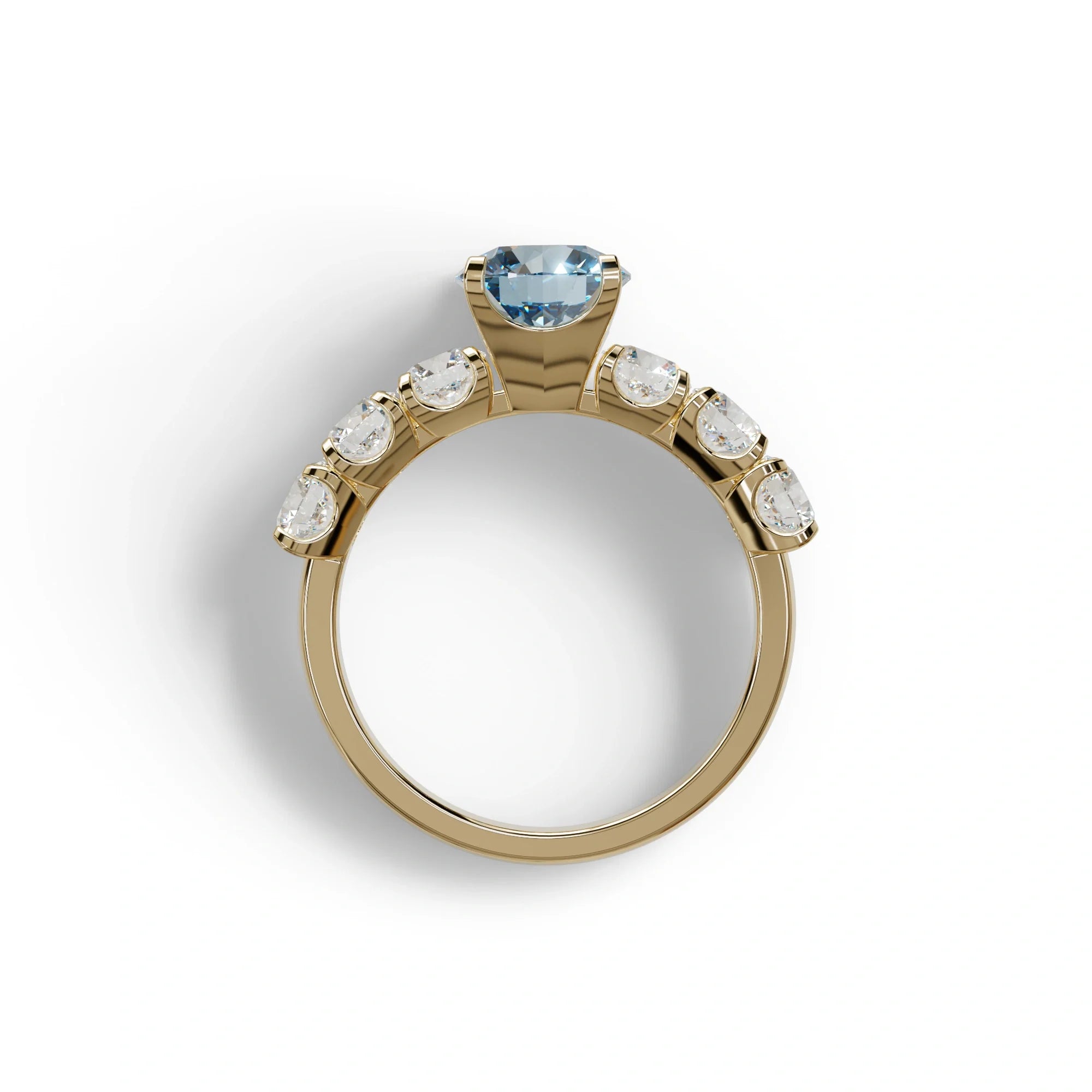 3 Carat Blue Round Cut Half Eternity Lab Diamond Engagement Ring - Angeleno