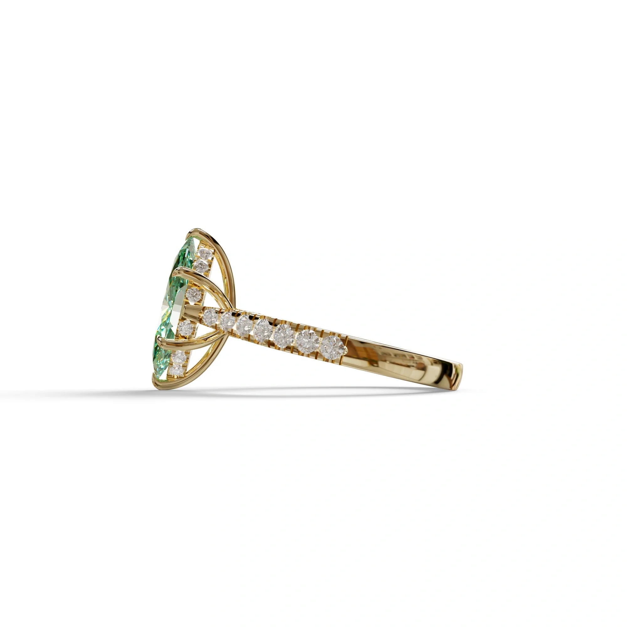 1.5 Carat Green Marquise Cut Lab Diamond Hidden Halo & Pave Ring - Ash