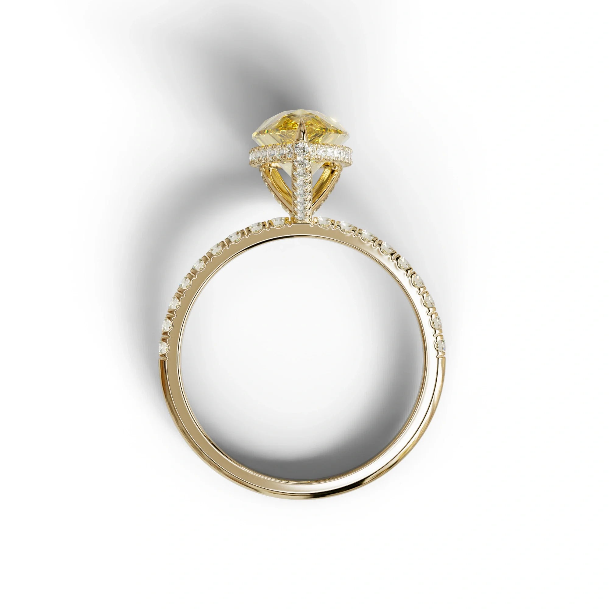 2 Carat Yellow Pear Cut Hidden Halo & Pave Lab Diamond Ring