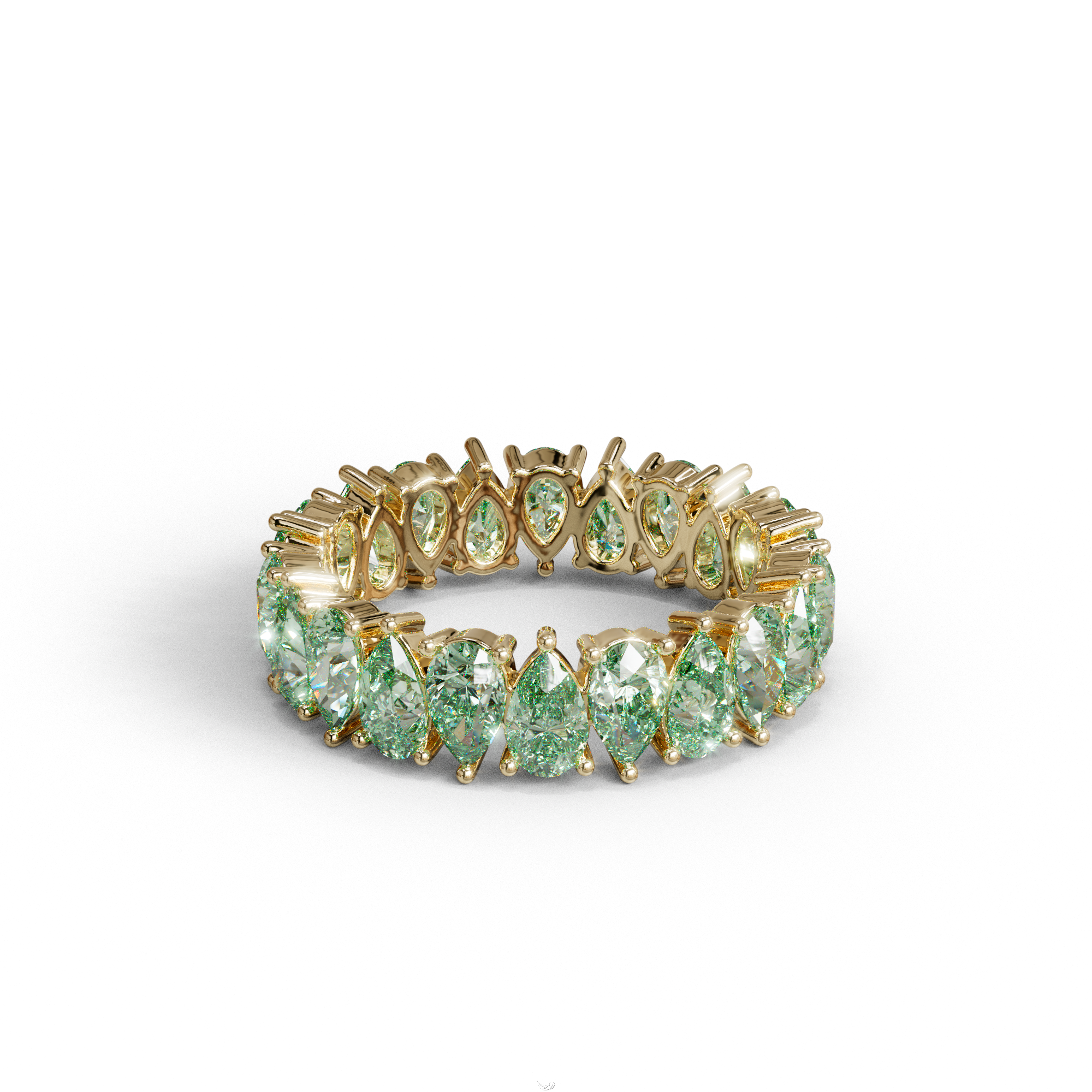 Green Pear Diamond Full Eternity Band - Stackable Ring