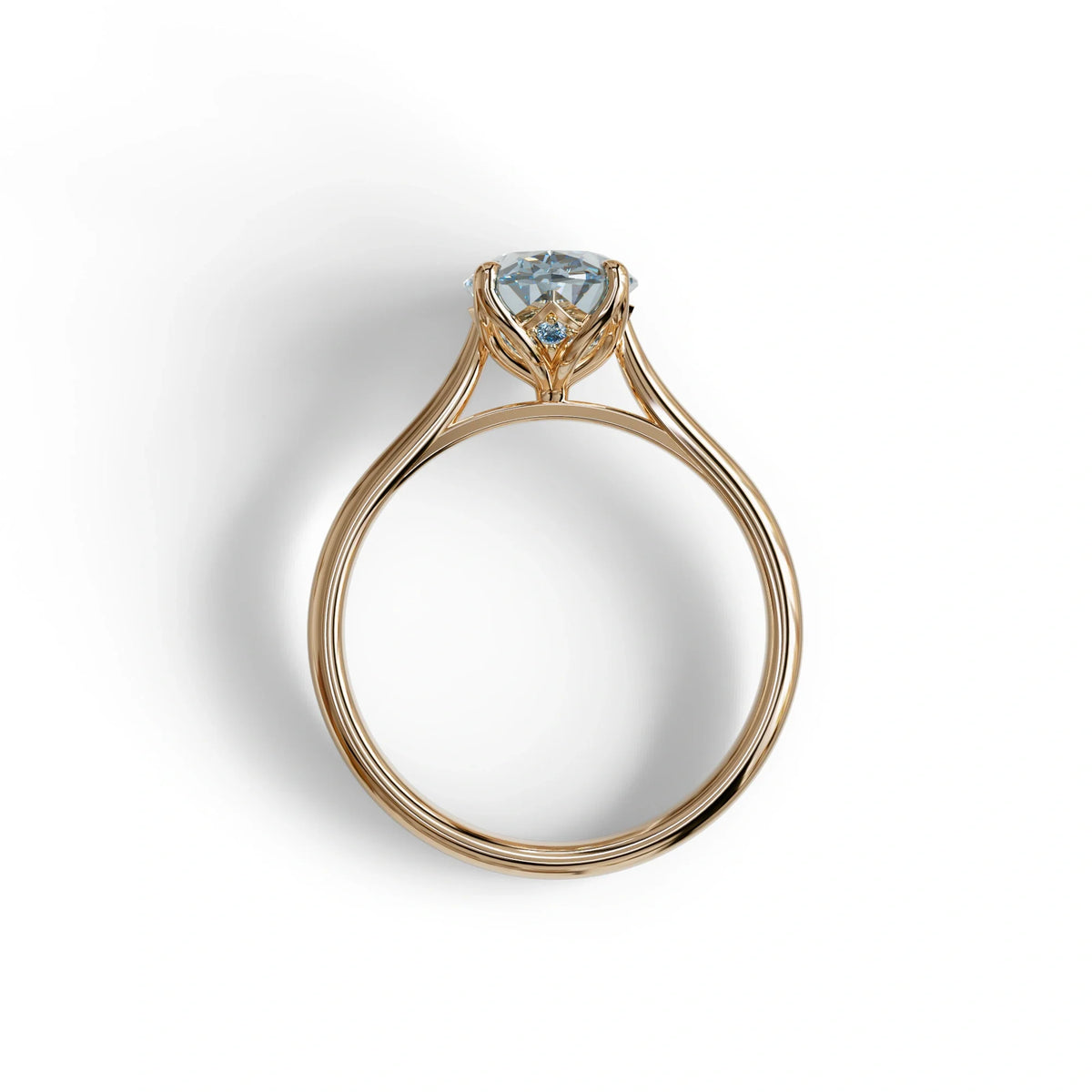 Blue Oval Cut Hidden Diamond Solitaire Lab Grown Diamond Ring - Secrecy