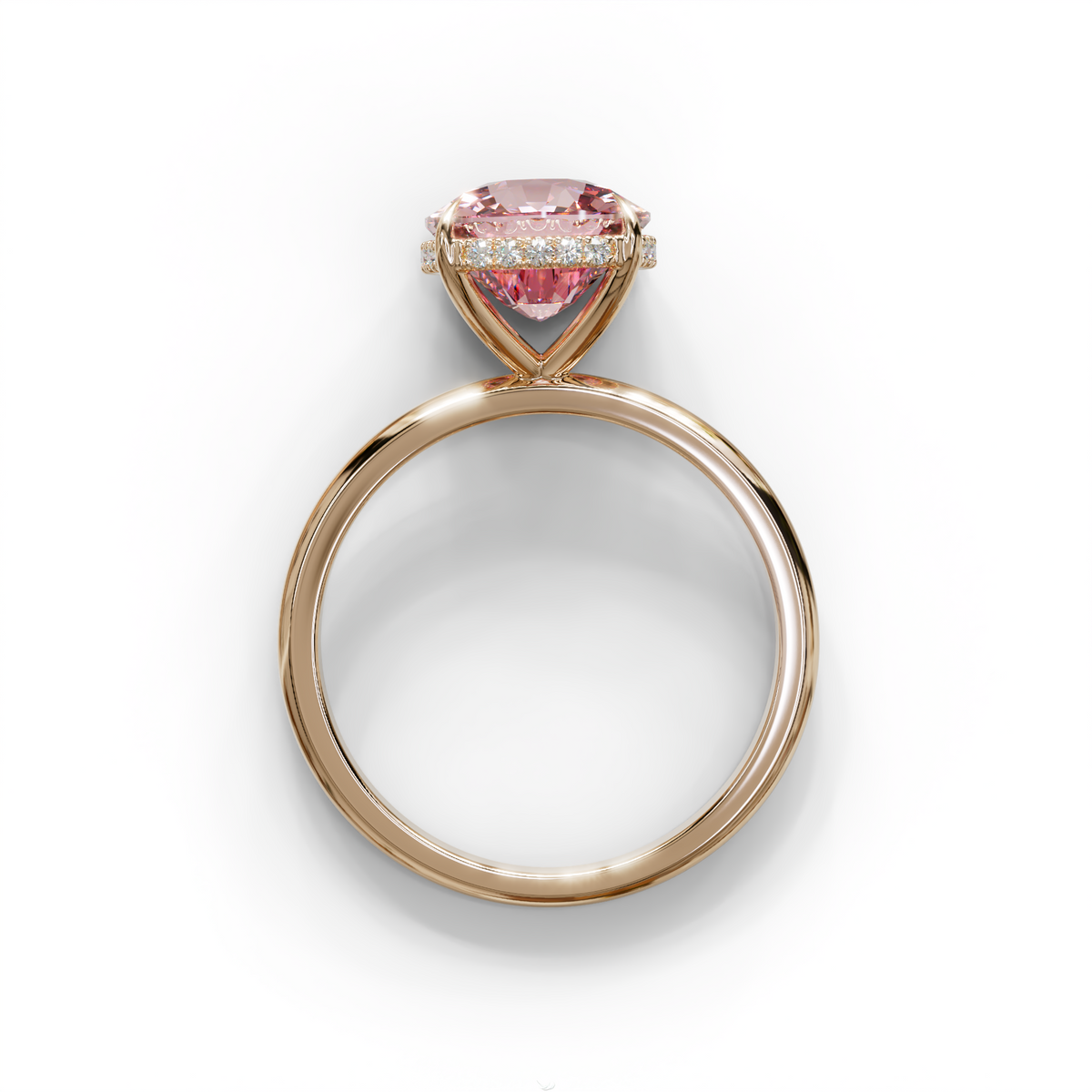 3 Carat Pink Cushion Lab Diamond Hidden Halo Ring