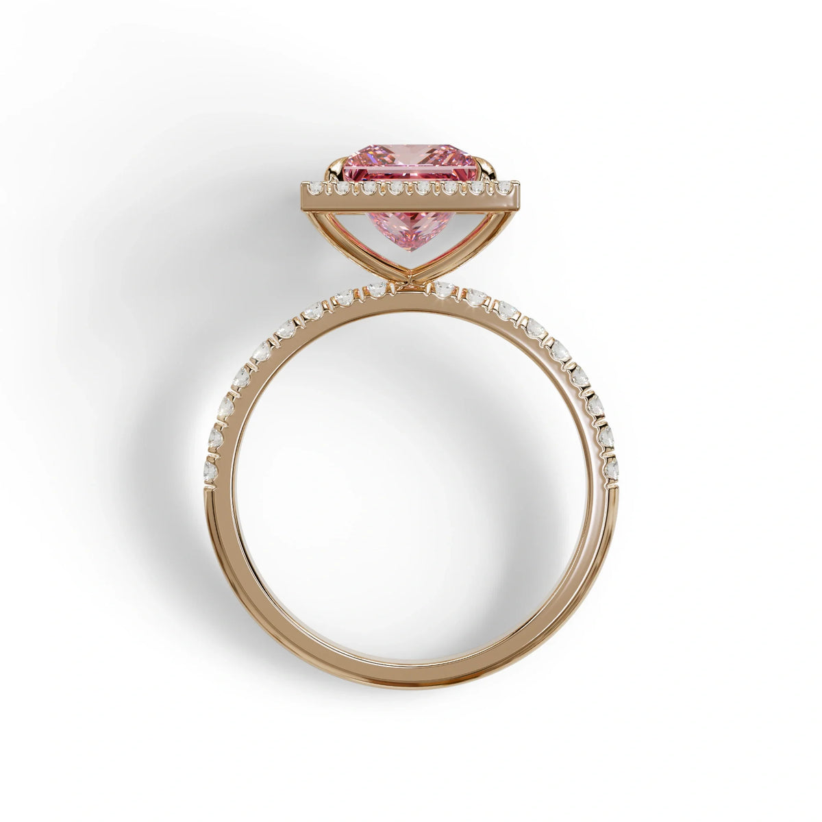 2 Carat Pink Princess Cut Halo & Pave Lab Diamond Ring - Diamond Prime