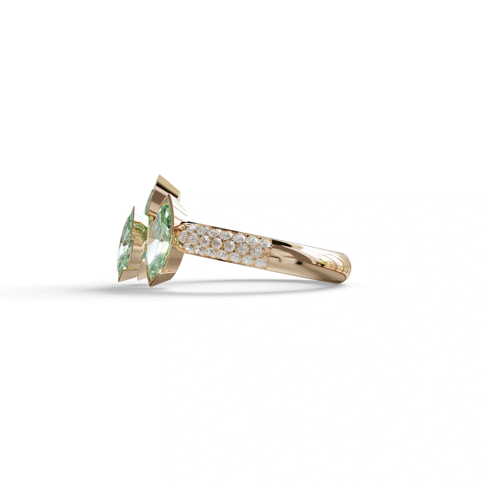 3 Stone 1.75 Ct Green Marquise Cut Pave Setting Lab Diamond Ring - Dutch
