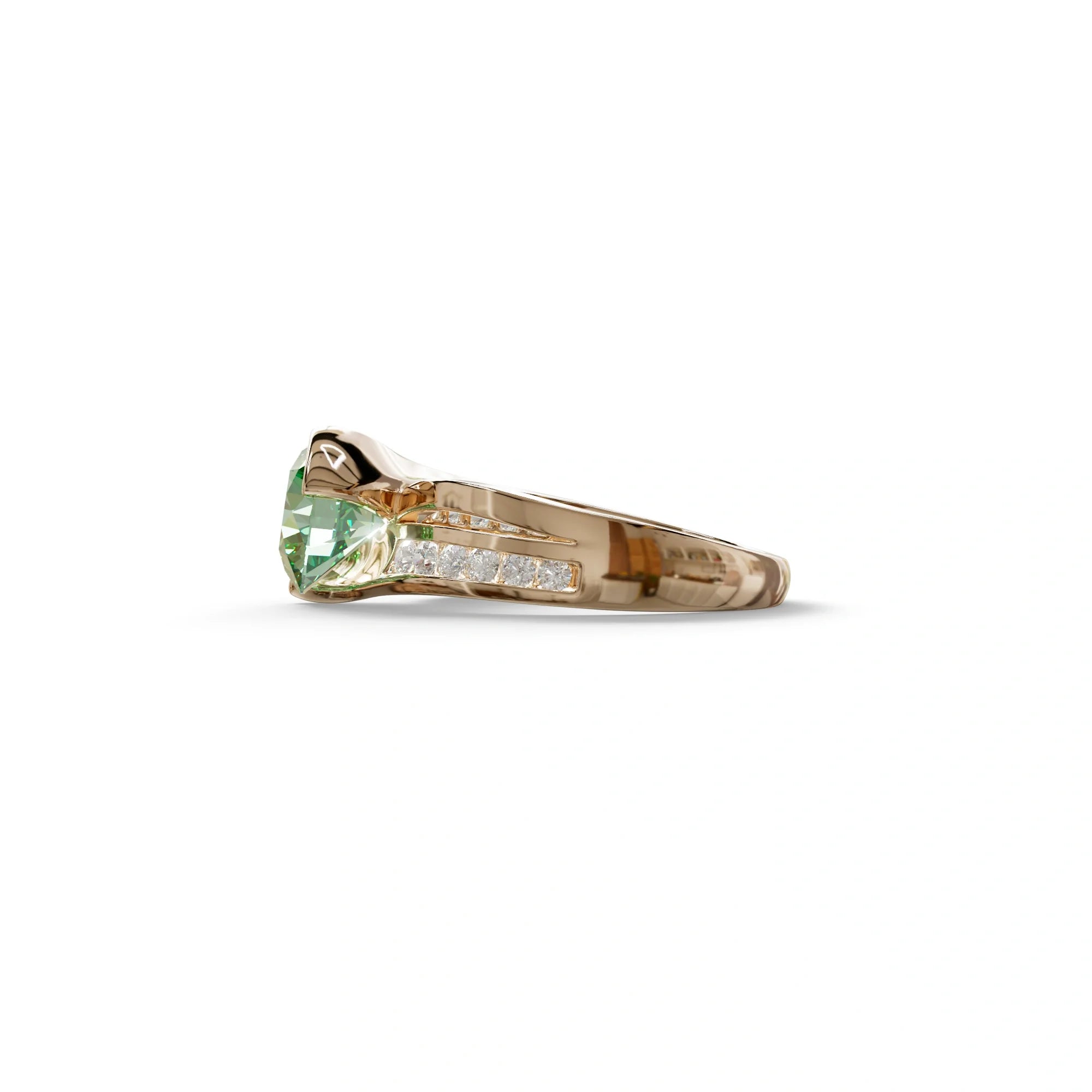 2 Carat Green Round Shaped Channel Set Lab Diamond Engagement Ring - Avonlea
