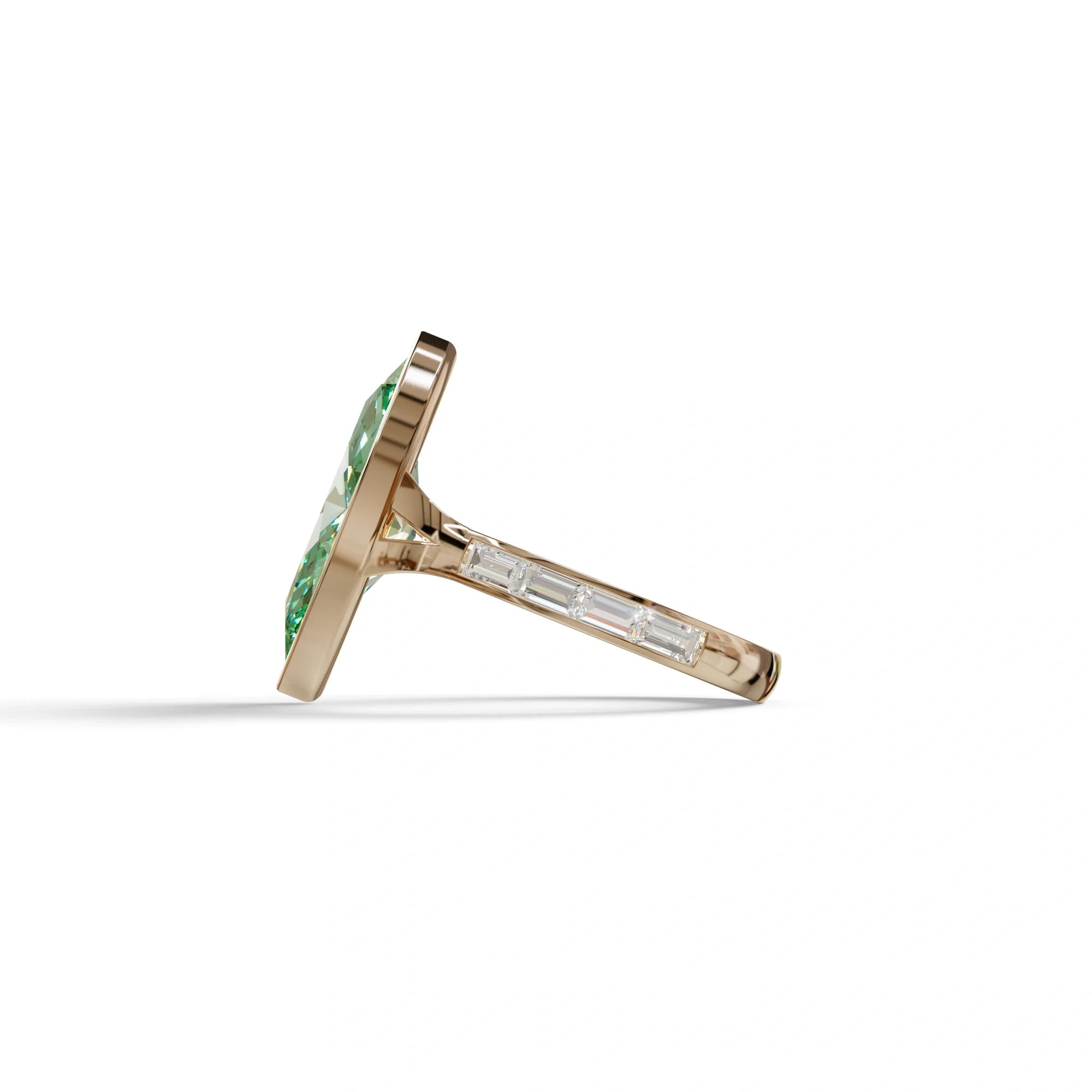 3 Ct Marquise Cut Green Color Lab Diamond Ring With Bezel Set - Kayla