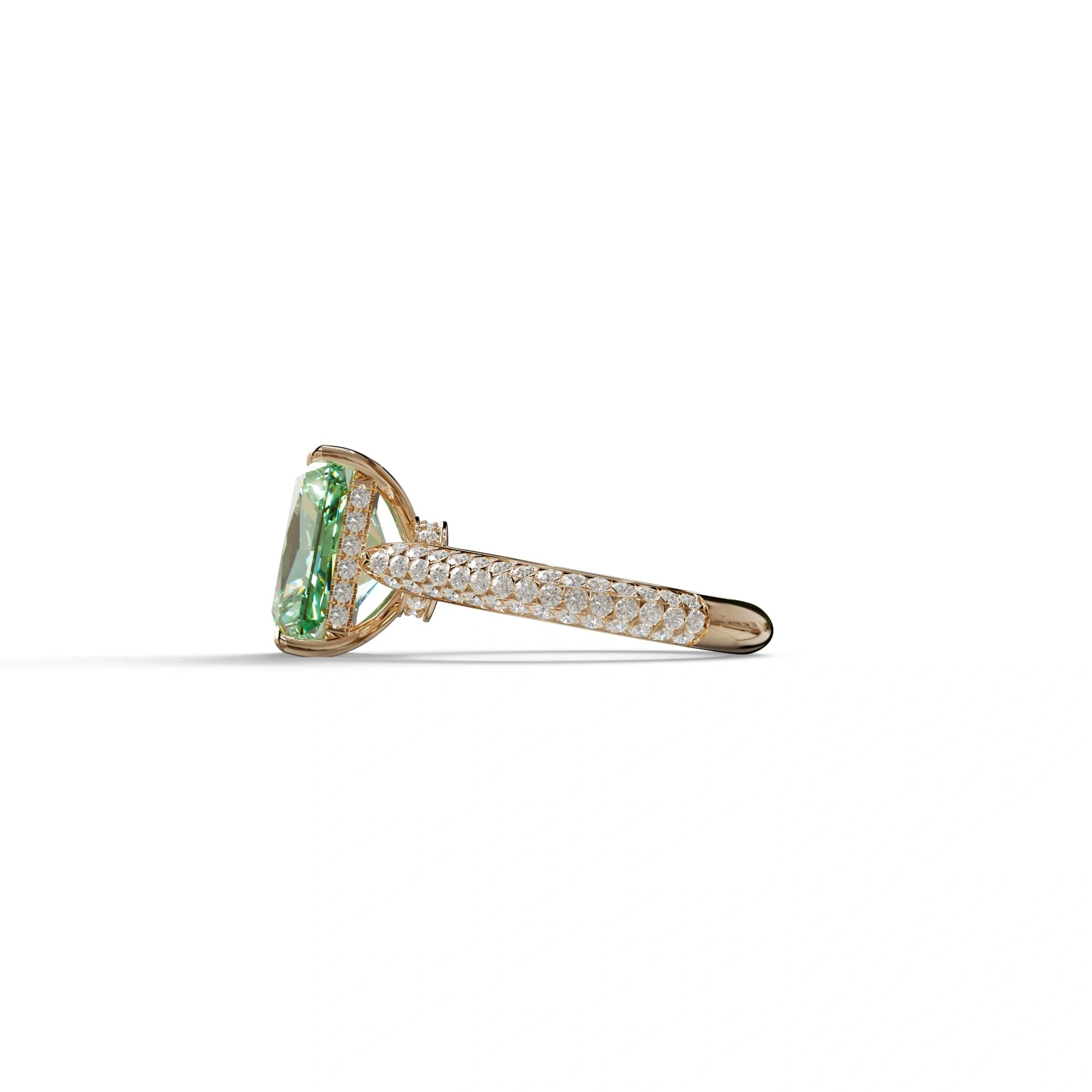 3 Carat Green Radiant Cut Hidden Halo & Pave Set Lab Diamond Ring - Riviera