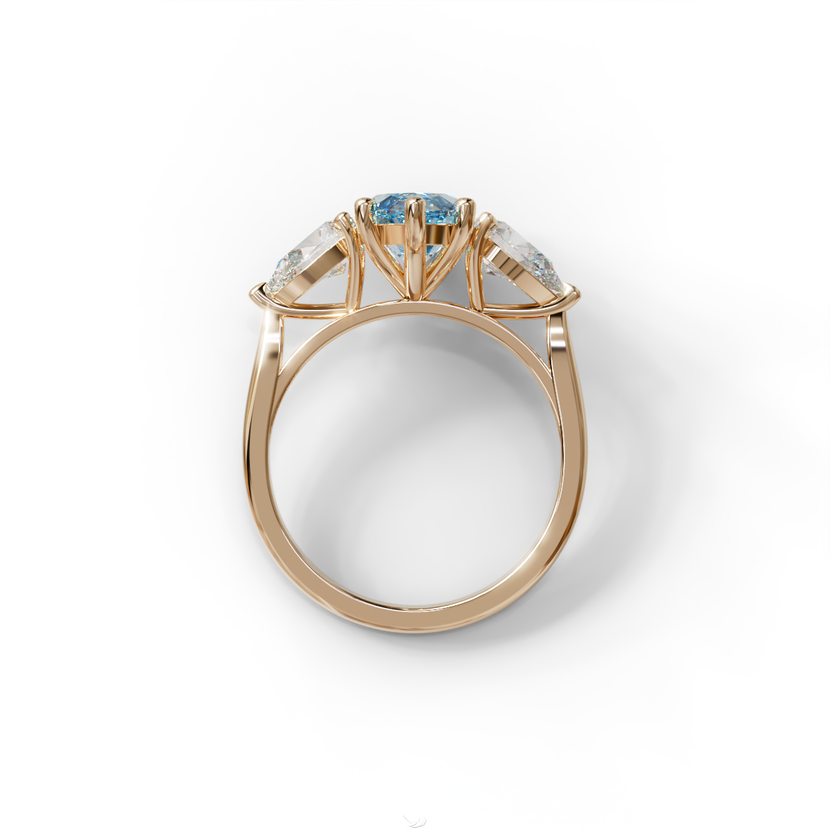 3 Carat Fancy Blue Marquise & Pear Cut Three Stone Lab Grown Diamond Engagement Ring