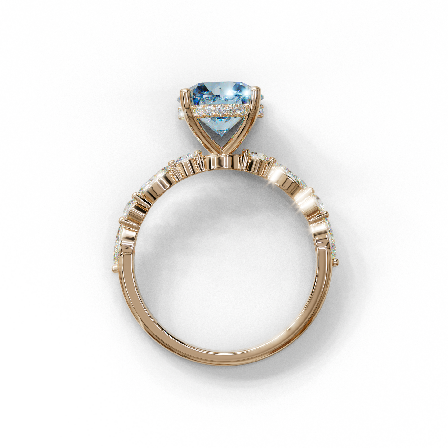 2 Carat Blue Round Cut Hidden Halo & Pave Set Lab Diamond Ring - Pure Origin