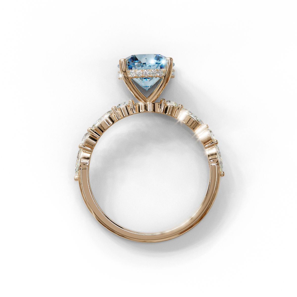 2 Carat Blue Round Cut Hidden Halo & Pave Set Lab Diamond Ring - Pure Origin