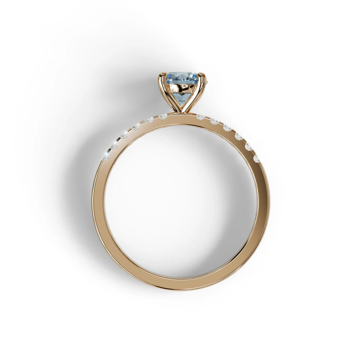 Blue Round Pave Set Minimalist Engagement Ring - Nova Signature