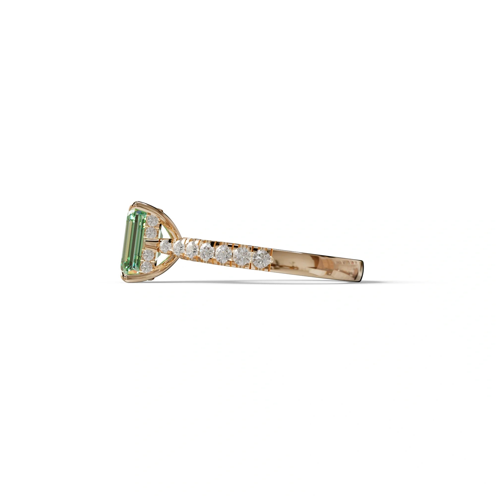 2 Carat Green Emerald Cut Hidden Halo & Pave Lab Diamond Ring - Siara