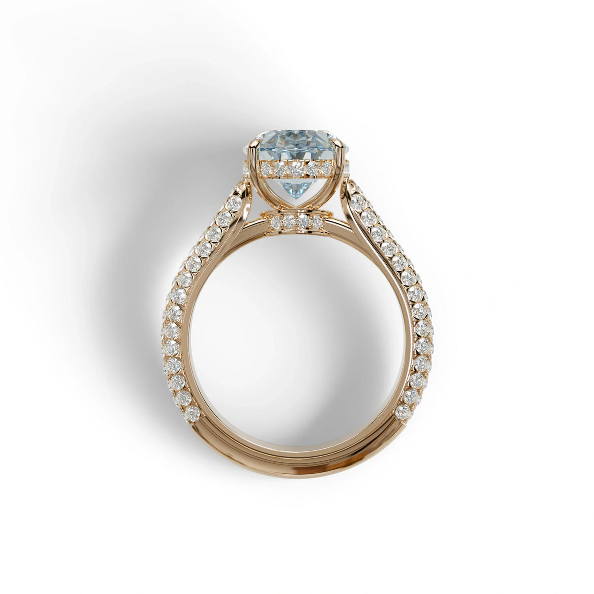 3 Carat Blue Oval Cut Hidden Halo & Pave Set Lab Diamond Engagement Ring - Viviana