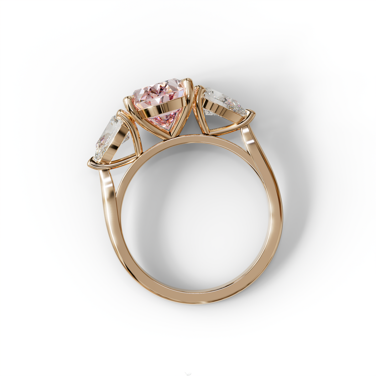 3 Carat Fancy Pink Oval & Pear Cut Three Stone Lab Diamond Ring – 10K 14K 18K Gold