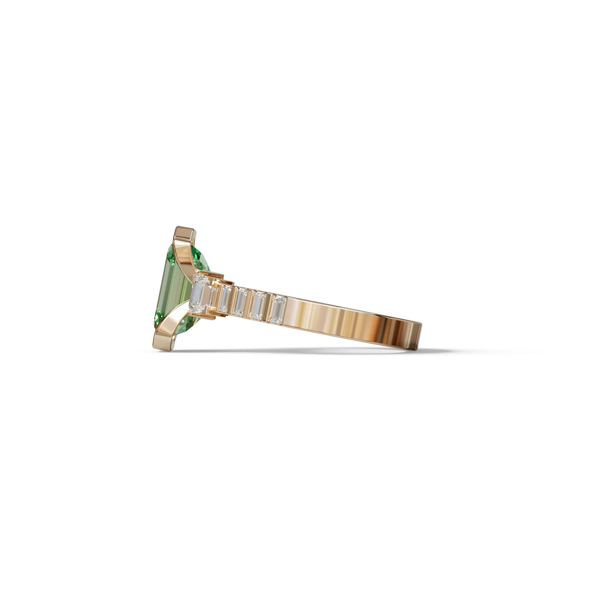 3 Carat Green Color Emerald Cut Three Stone Lab Diamond Engagement Ring | Bezel Set Ring - Gatsby