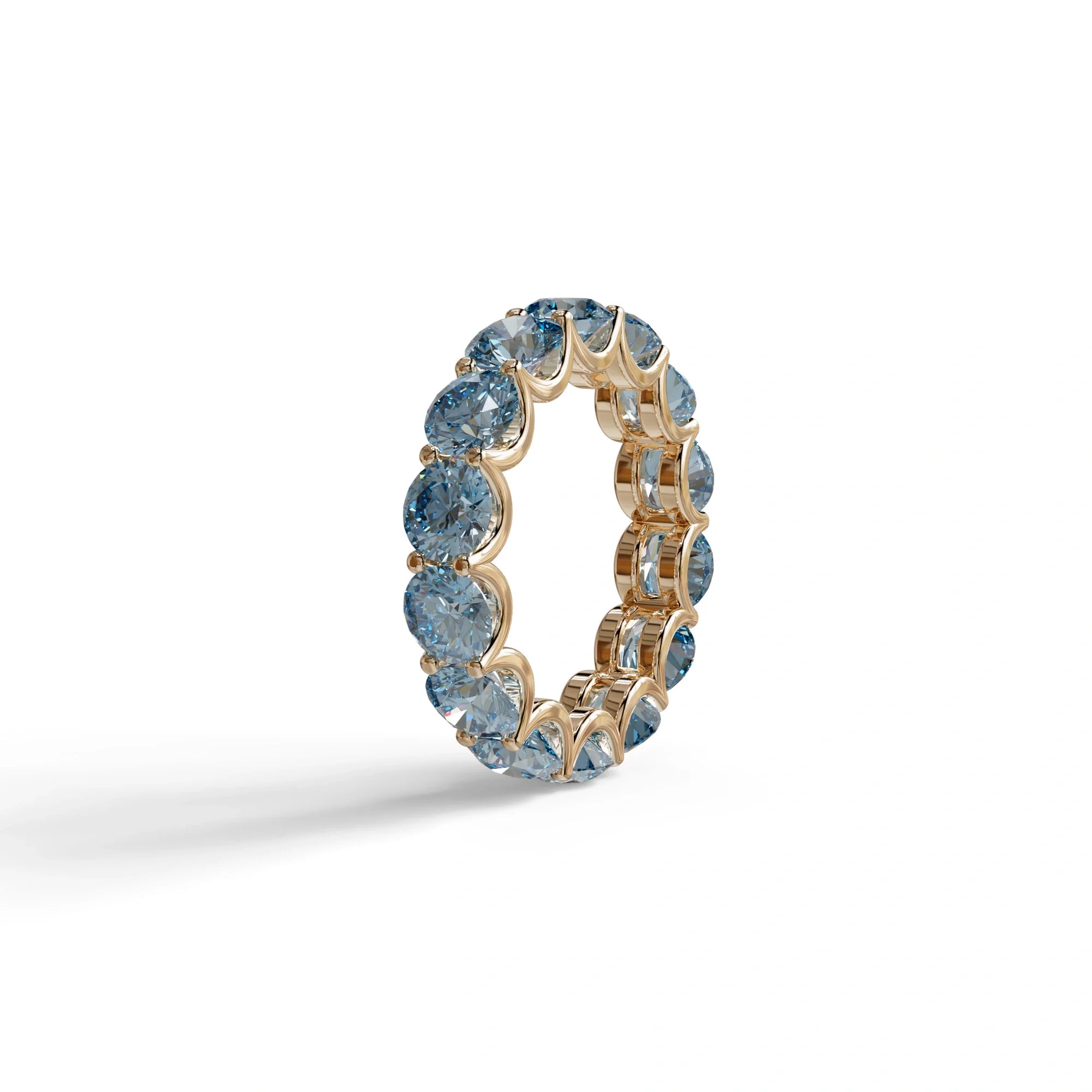 Blue Round Brilliant Diamond Full Eternity Band in 18k Yellow Gold – Scalloped U-Prong Setting