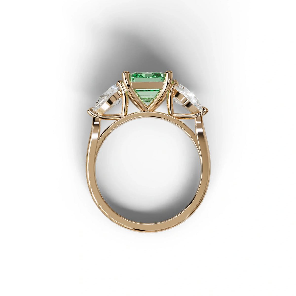 3 Carat Green Emerald Cut Lab Diamond In 3 Stones Claw Prongs Setting Ring