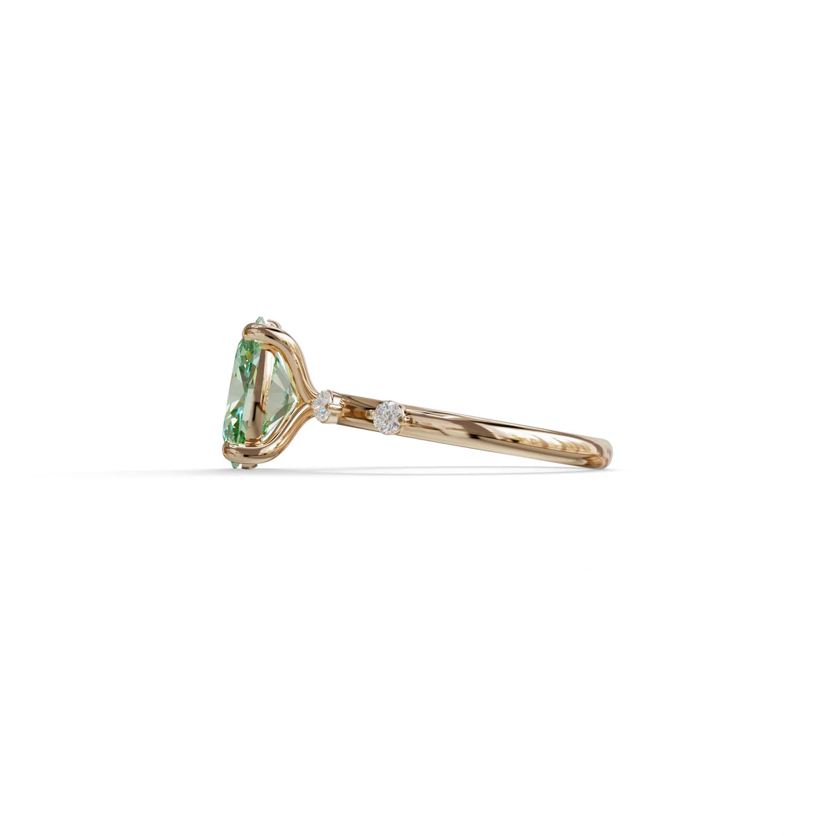 2 Ct Green Oval Cut Lab Diamond In Space-Chanel Setting Ring - Celestial