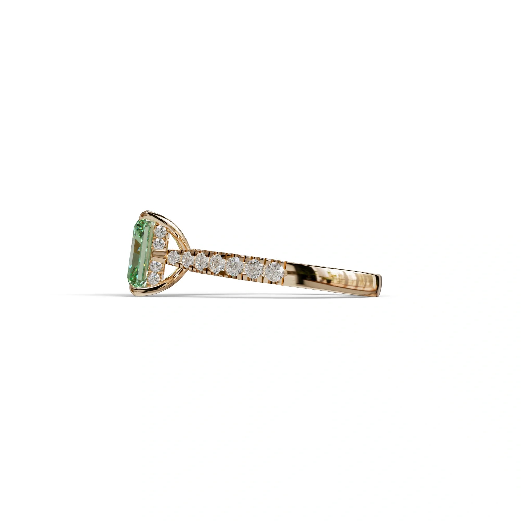 2 Carat Green Radiant Cut Halo & Pave Lab Grown Diamond Ring- Asphalt