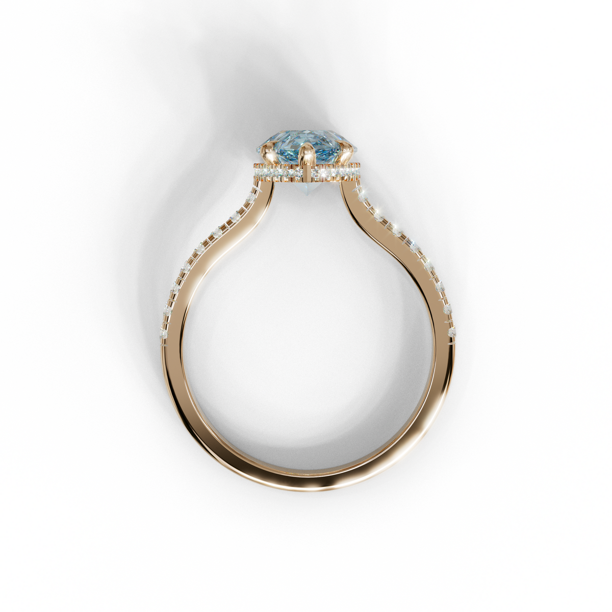 3 Carat Blue Pear Cut Hidden Halo & Pave Set Lab Diamond Ring - Eblouissant