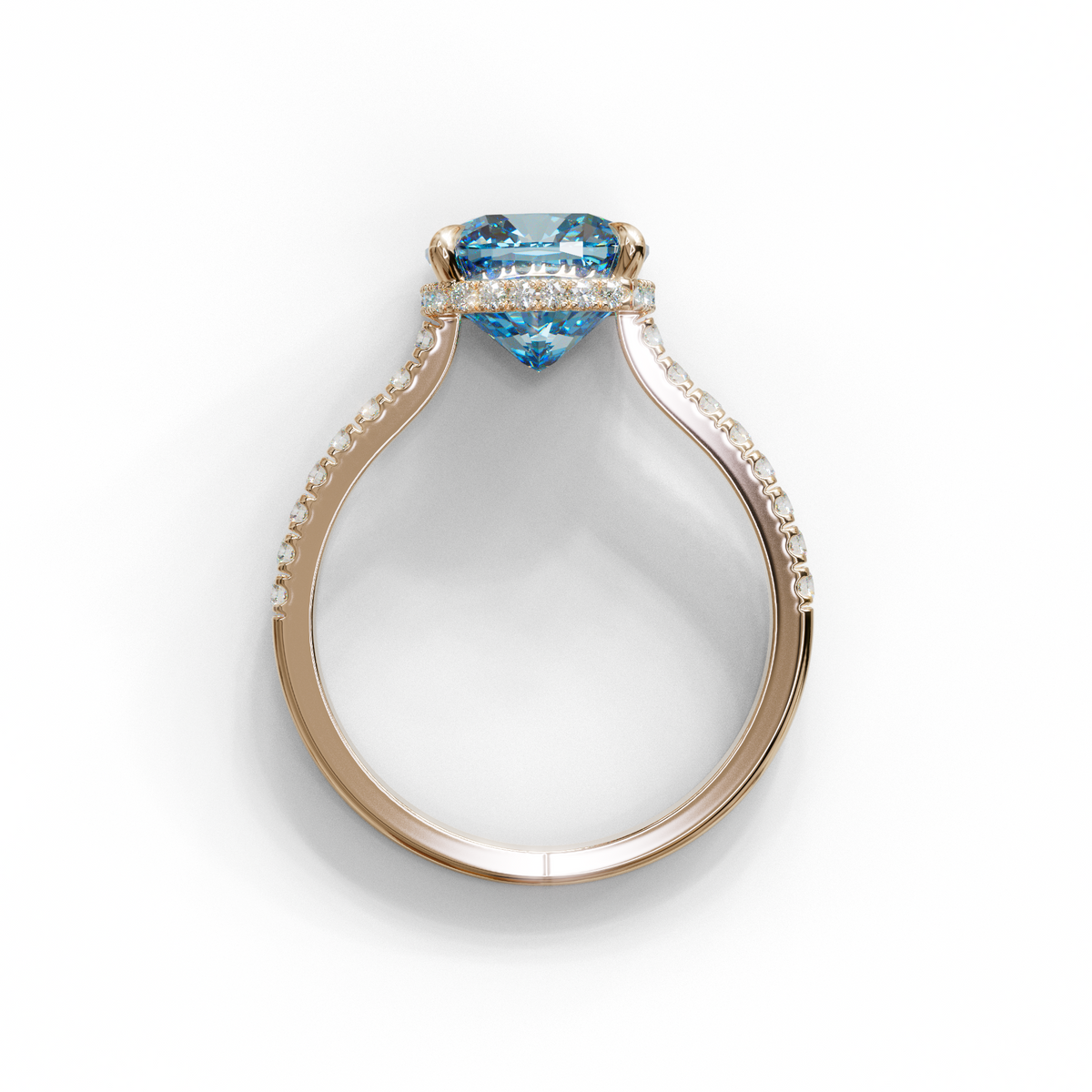 2.5 Carat Blue Cushion Cut Hidden Halo & Pave Lab Diamond Ring - Éblouissant