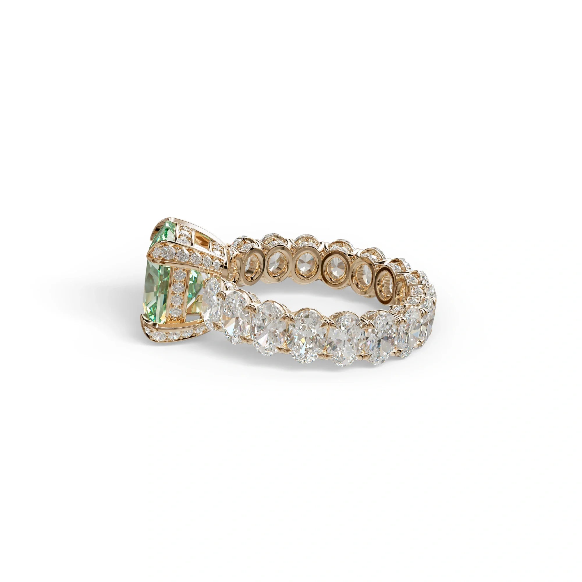4 Carat Green Cushion Cut Full Eternity Lab Grown Diamond Ring - Enigma