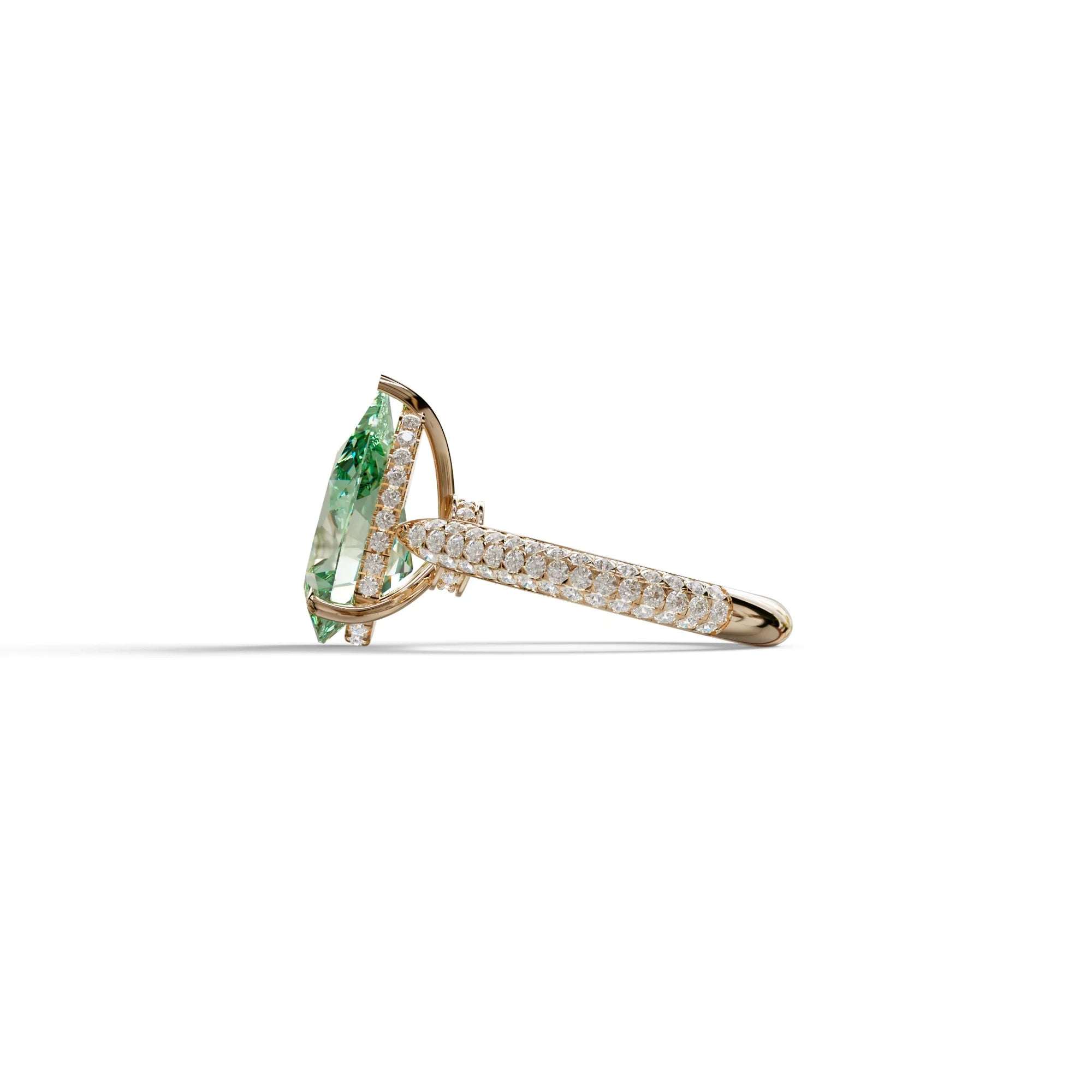3 Carat Green Pear Shaped Hidden Halo Lab Diamond Engagement Ring - Alina
