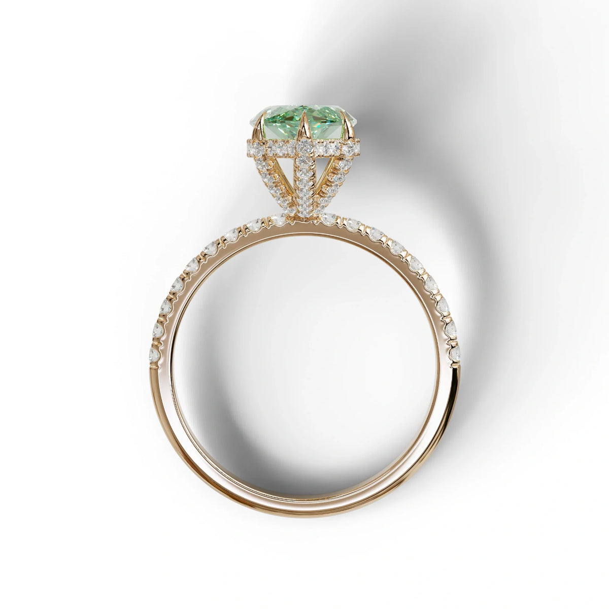 3 Carat Green Marquise Cut Lab Diamond In Hidden Halo & Pave Setting Ring