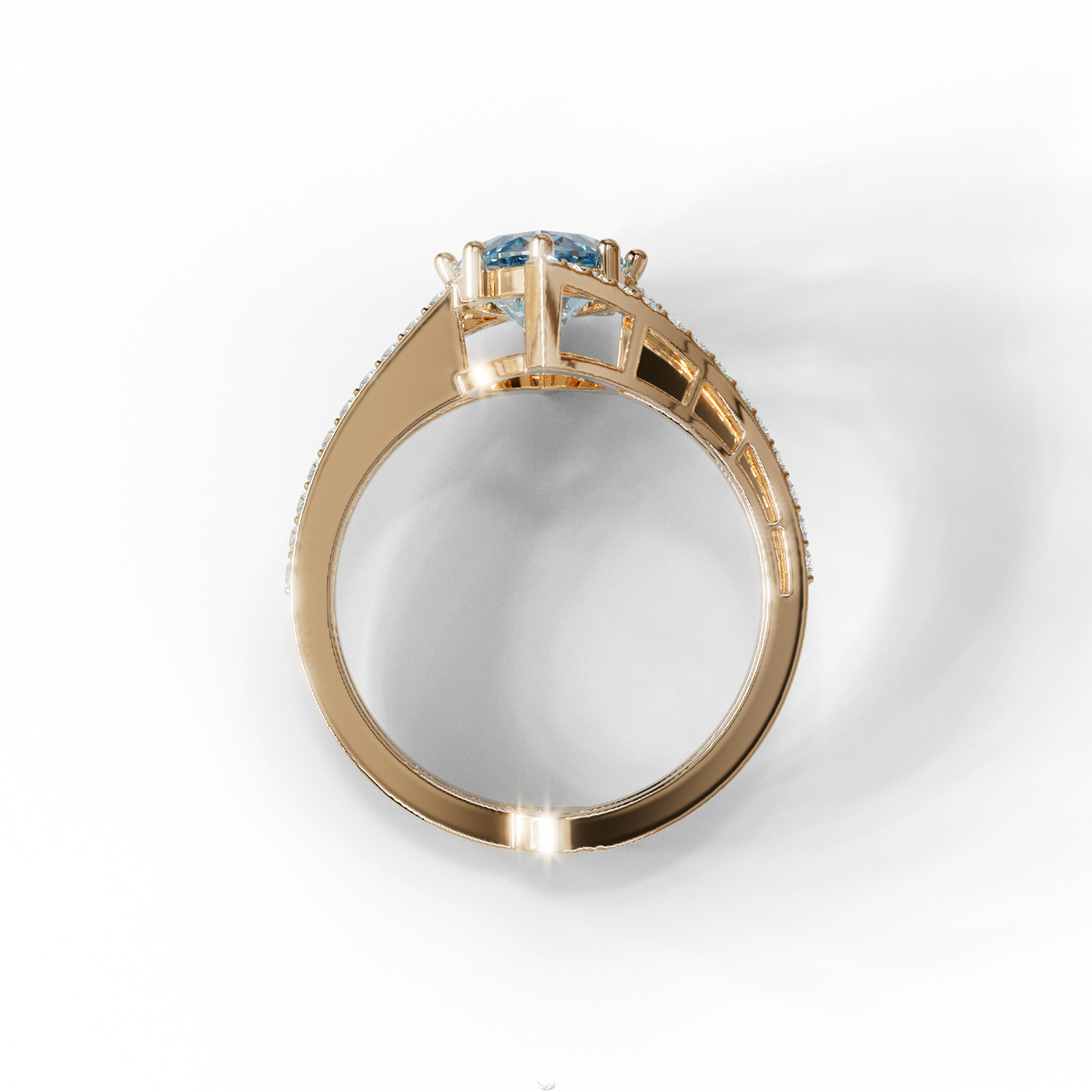 3 Carat Marquise Cut Blue Lab Diamond Ring with Double Pave Setting