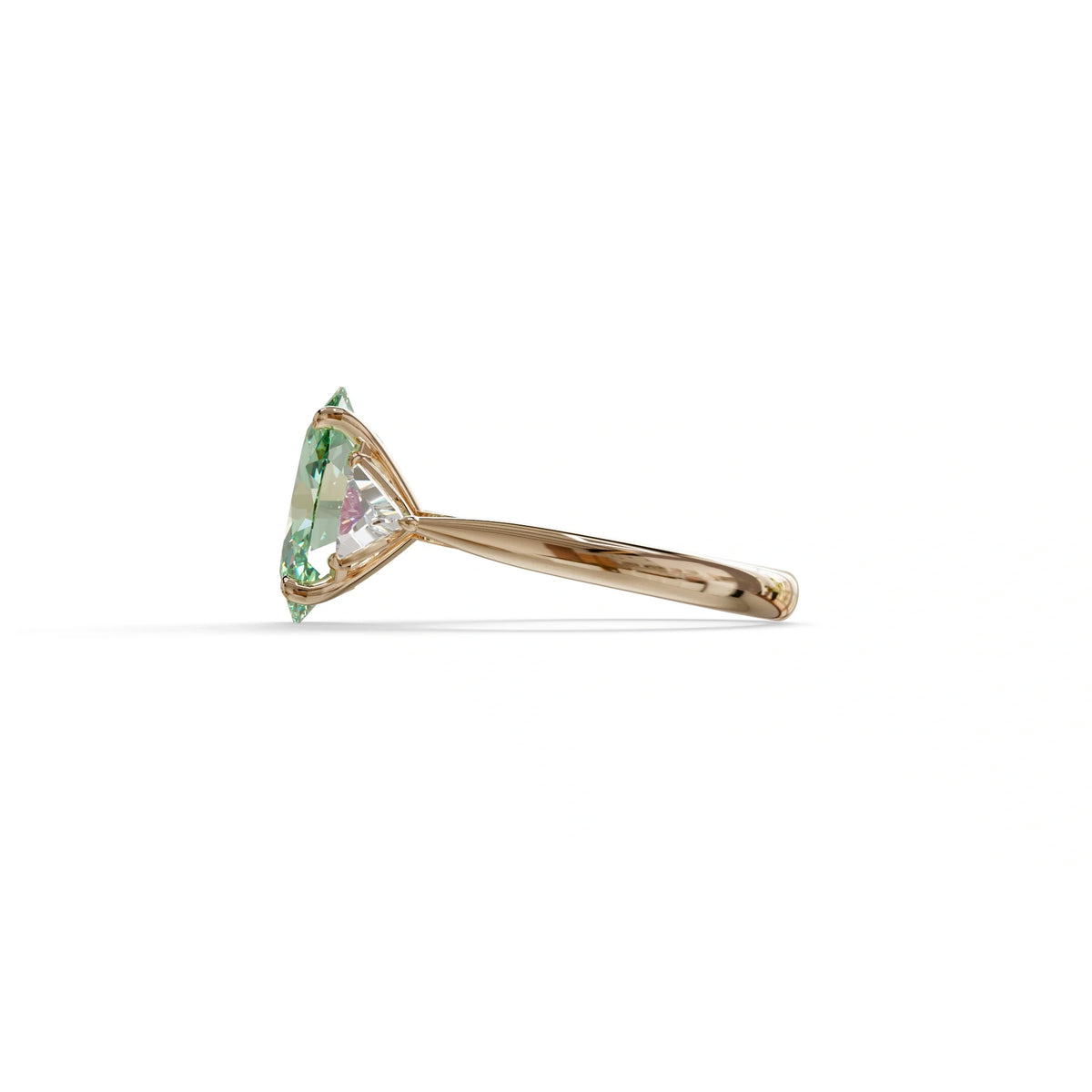 3Ct Green Oval Cut Lab Grown Diamond Three Stone Engagement Ring - Myza