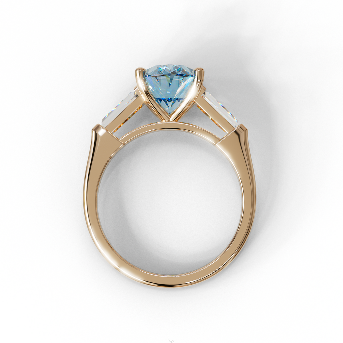 3 Carat Blue Oval & Tapered Baguette Lab Grown Diamond Three Stone Engagement Ring