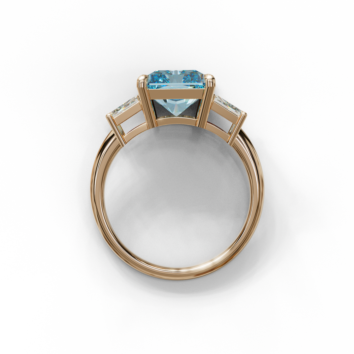 4 Carat Blue Radiant & Trapezoid Three Stone Engagement Ring - Embrace