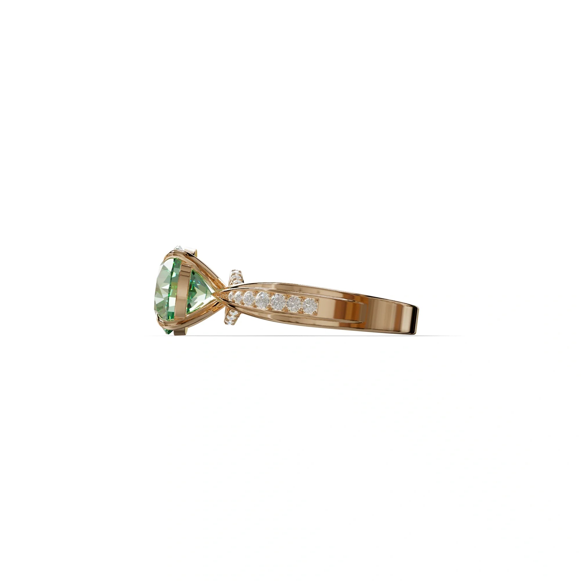 2.5 Carat Green Round Shaped Lab Diamond Ring V-Shank Pave Setting -Je t’adore