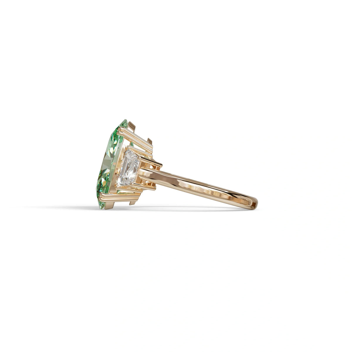 5 Carat Green Lab Grown Diamond Engagement Ring · Oval Cut Three Stone | Solstice - view 5