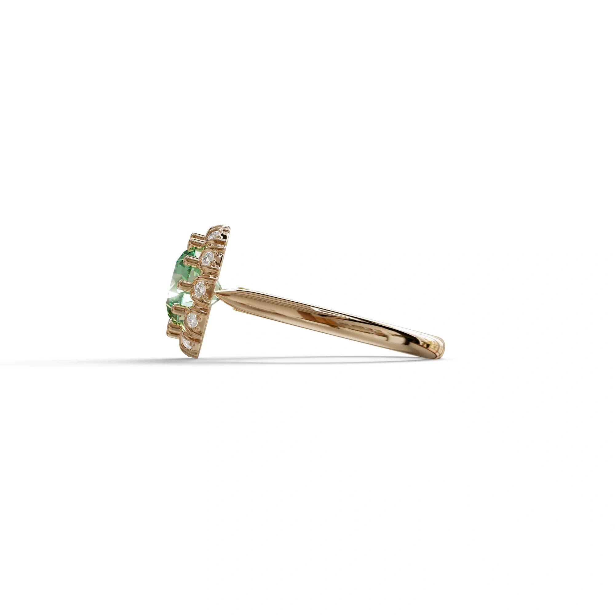 3 Carat Green Round Shaped Halo Lab Diamond Ring - Sunflower
