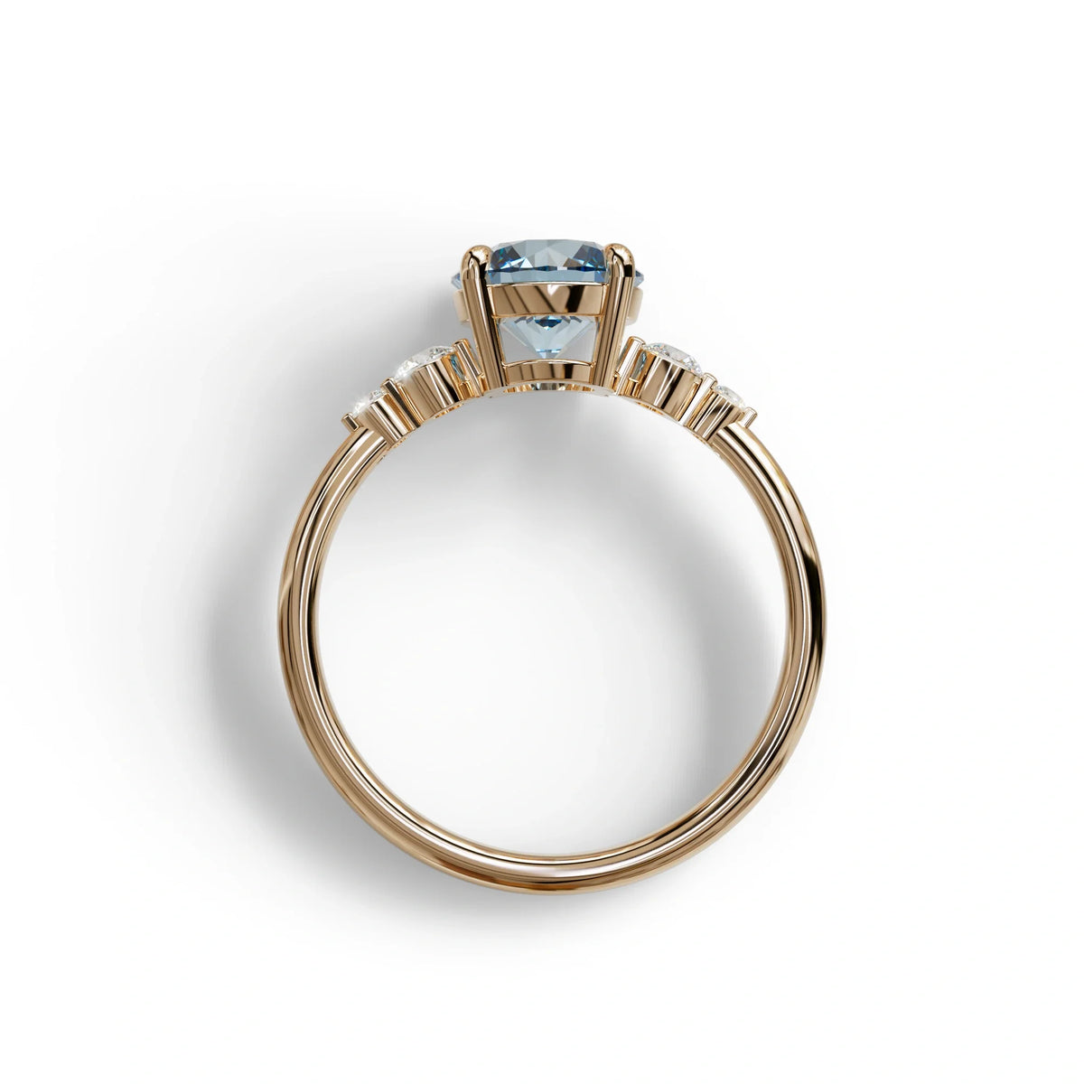 Blue Round Three Stone Lab Grown Diamond Engagement Ring - Romance