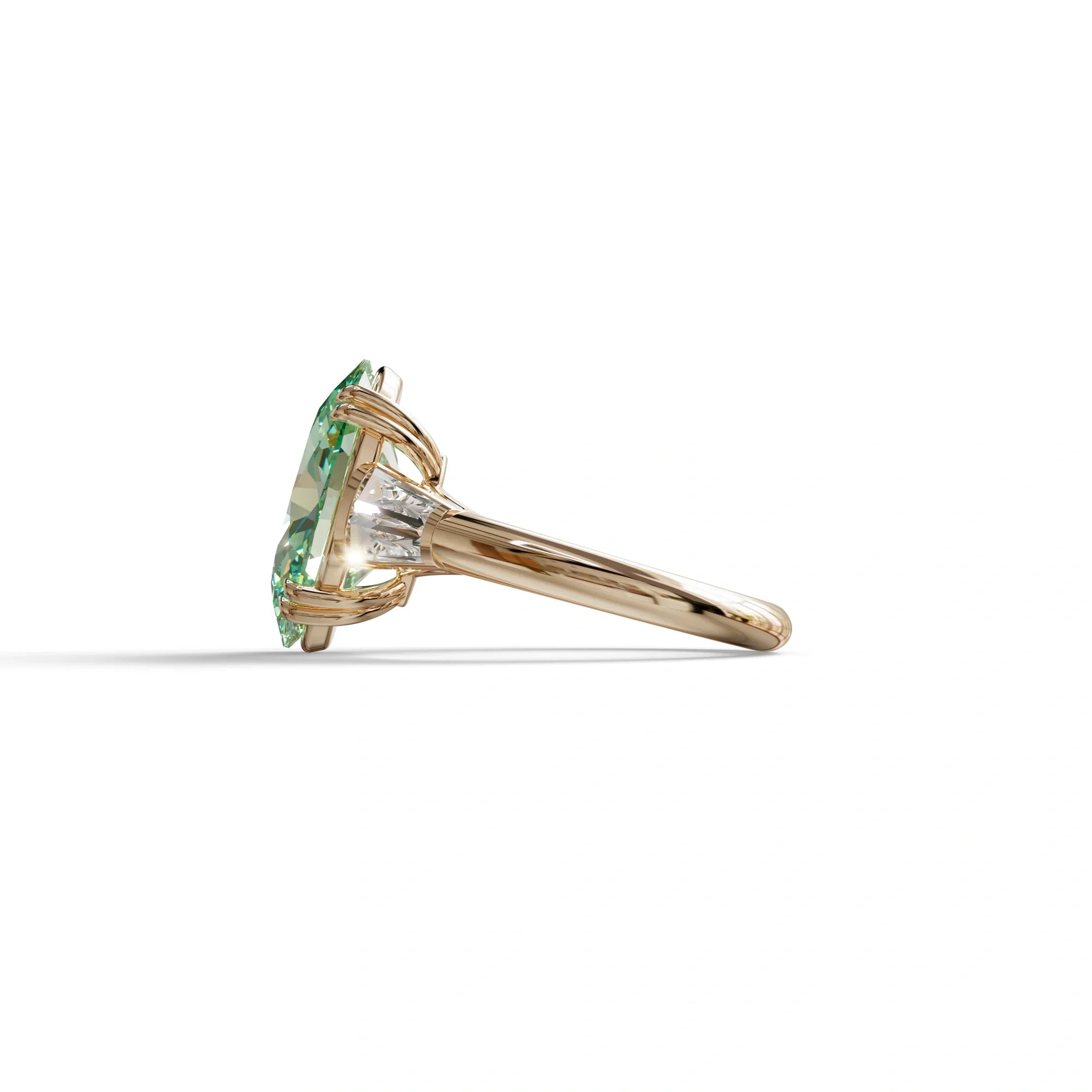 3 Carat Green Oval & Baguette Lab Diamond Ring - Persi