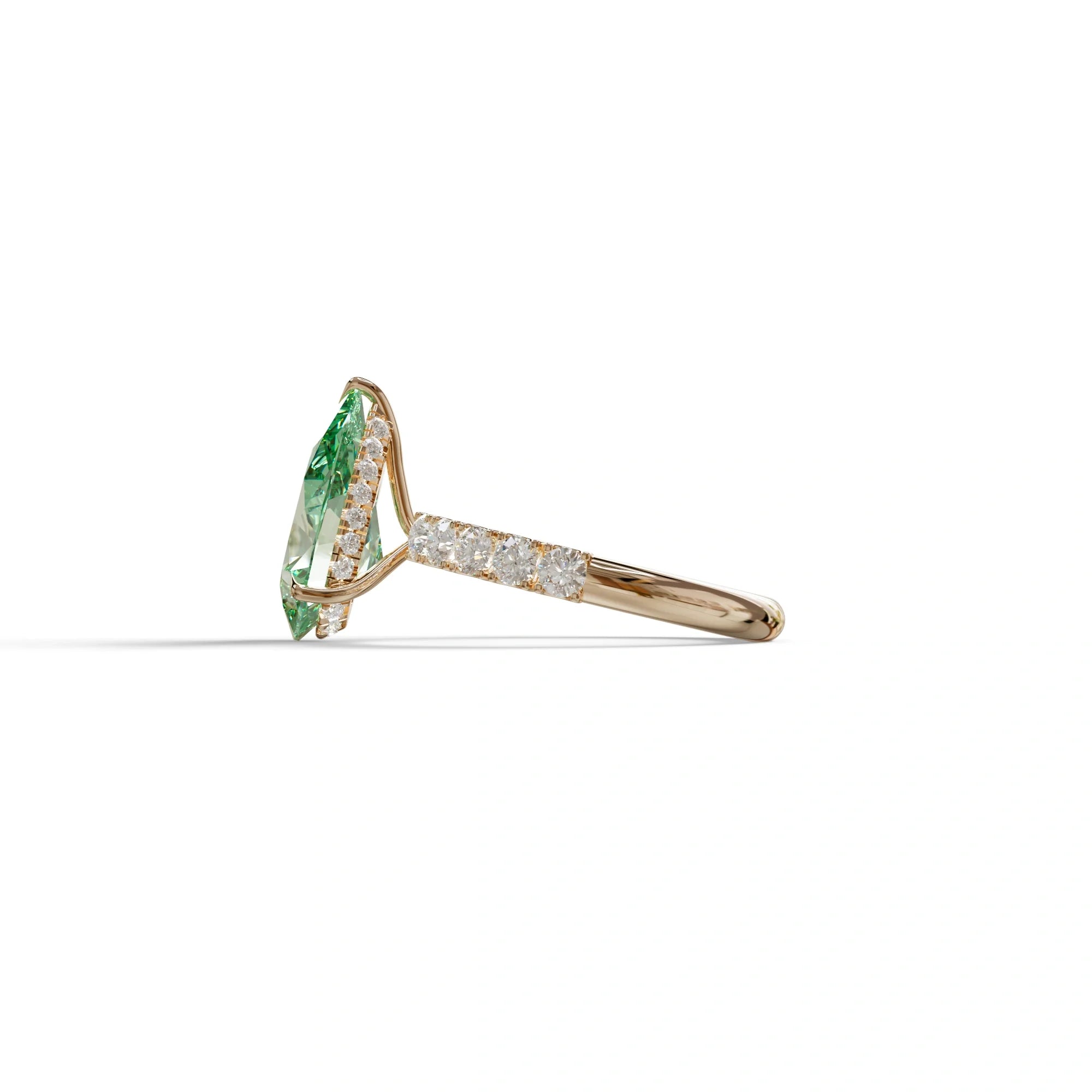 3 Carat Fancy Vivid Green Pear Cut Lab grown Diamond Engagement Ring - Feesia
