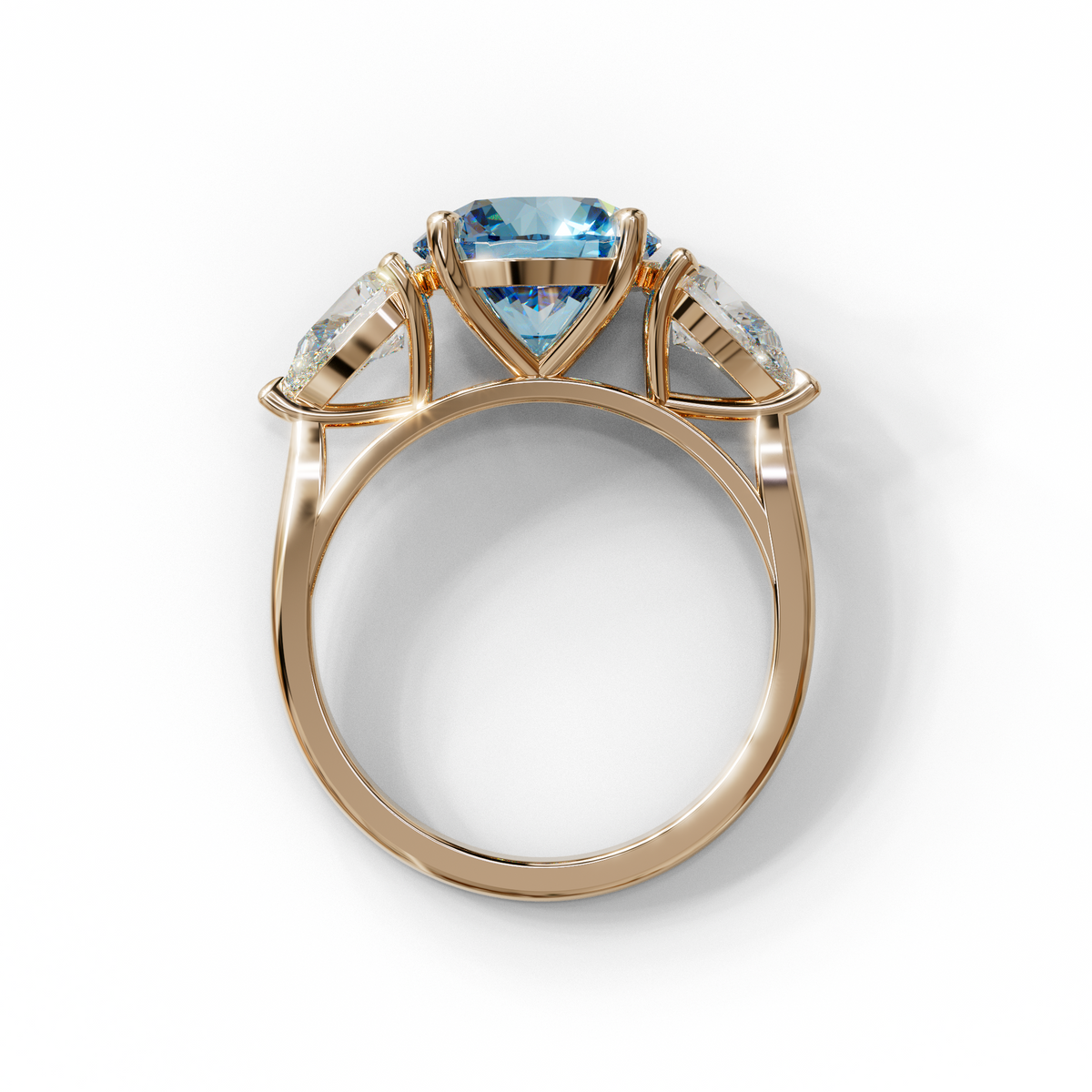 5 Carat Blue Round & Pear Cut Three Stone Lab Diamond Ring - Luminous