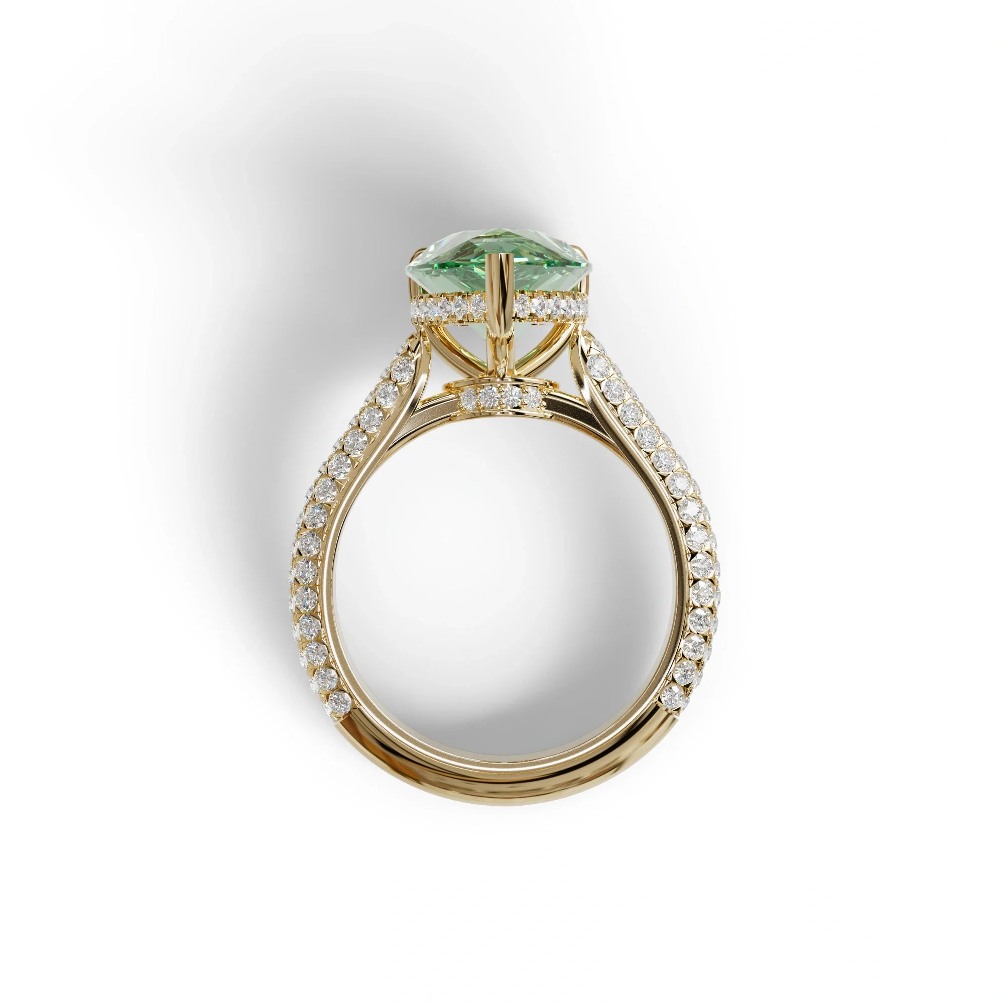 3 Carat Green Pear Shaped Hidden Halo Lab Diamond Engagement Ring - Alina