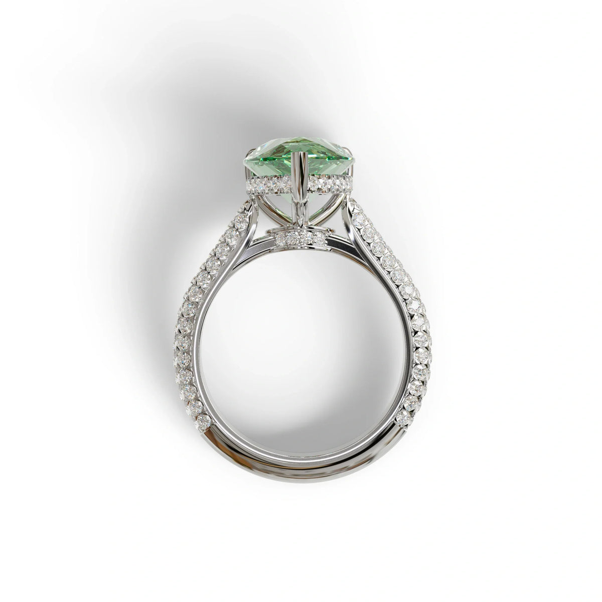 3 Carat Green Pear Shaped Hidden Halo Lab Diamond Engagement Ring - Alina