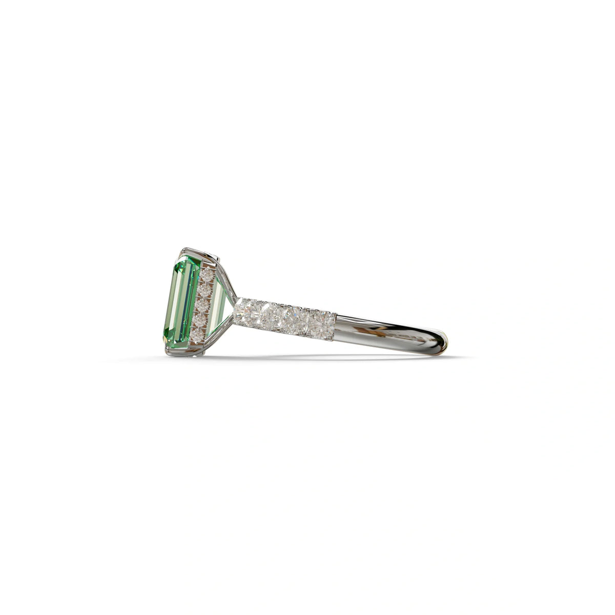 3 Carat Green Emerald Cut Hidden Halo Lab Diamond Engagement Ring - Luminary