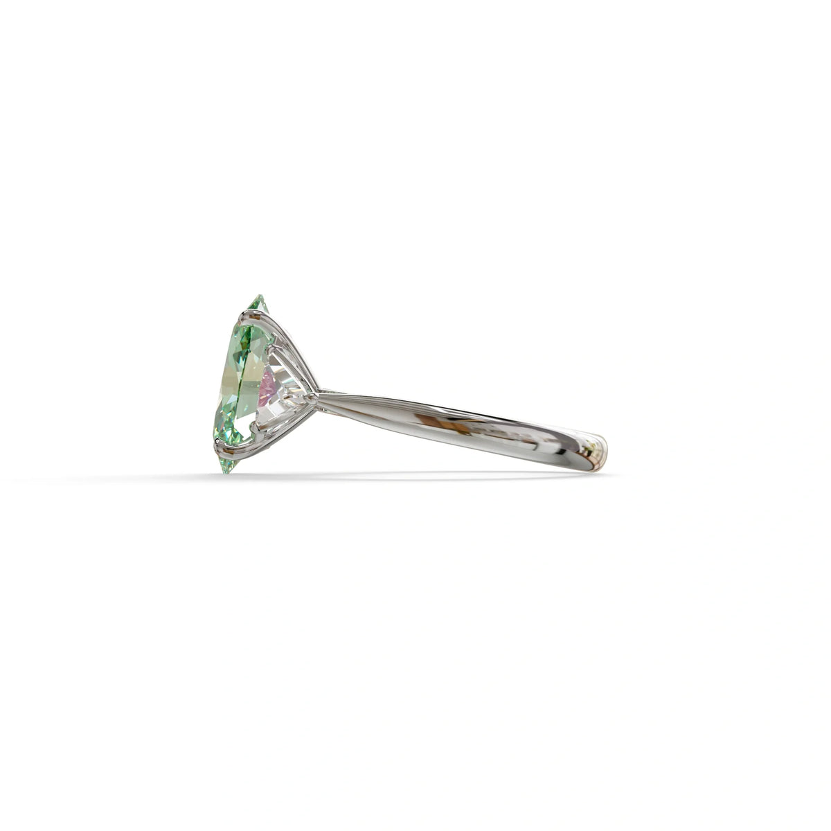 3Ct Green Oval Cut Lab Grown Diamond Three Stone Engagement Ring - Myza
