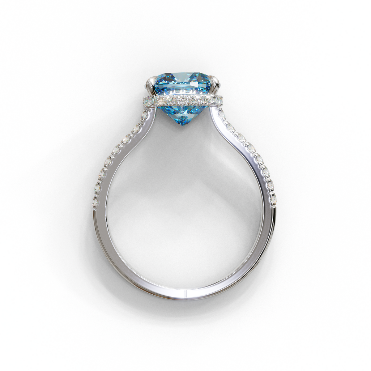 2.5 Carat Blue Cushion Cut Hidden Halo & Pave Lab Diamond Ring - Éblouissant