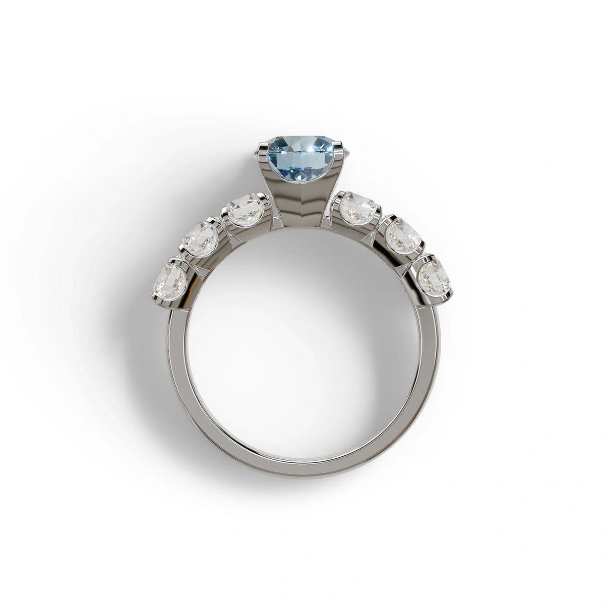 3 Carat Blue Round Cut Half Eternity Lab Diamond Engagement Ring - Angeleno