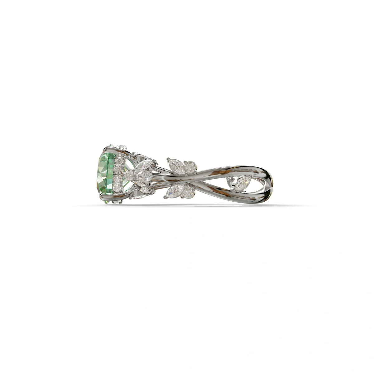 Natural inspired 3 Carat Green Round Cut Lab Diamond Engagement Ring - Catalina